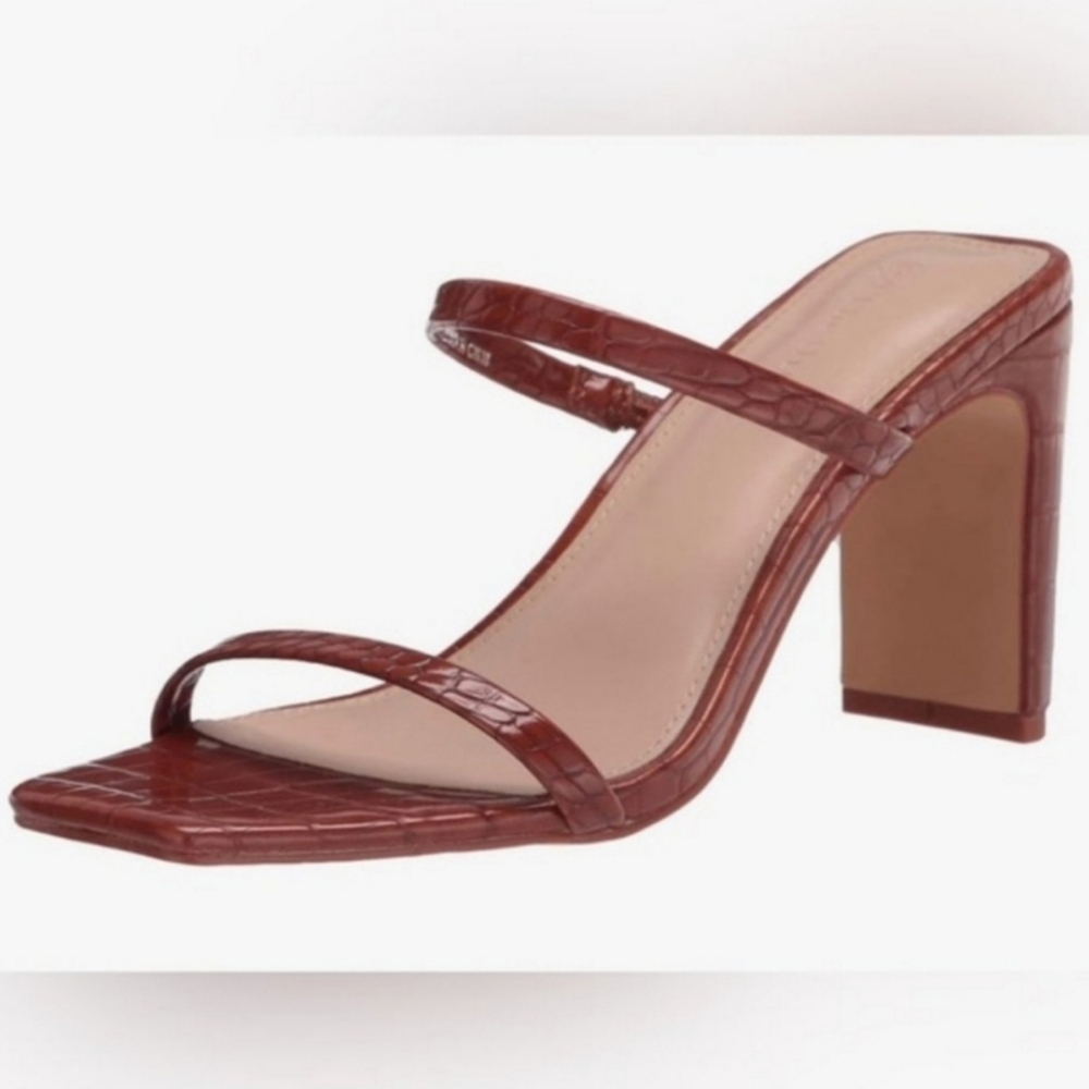The Drop NWT Avery Square Toe Two Strap High Heeled Sandal Tortoise Shell